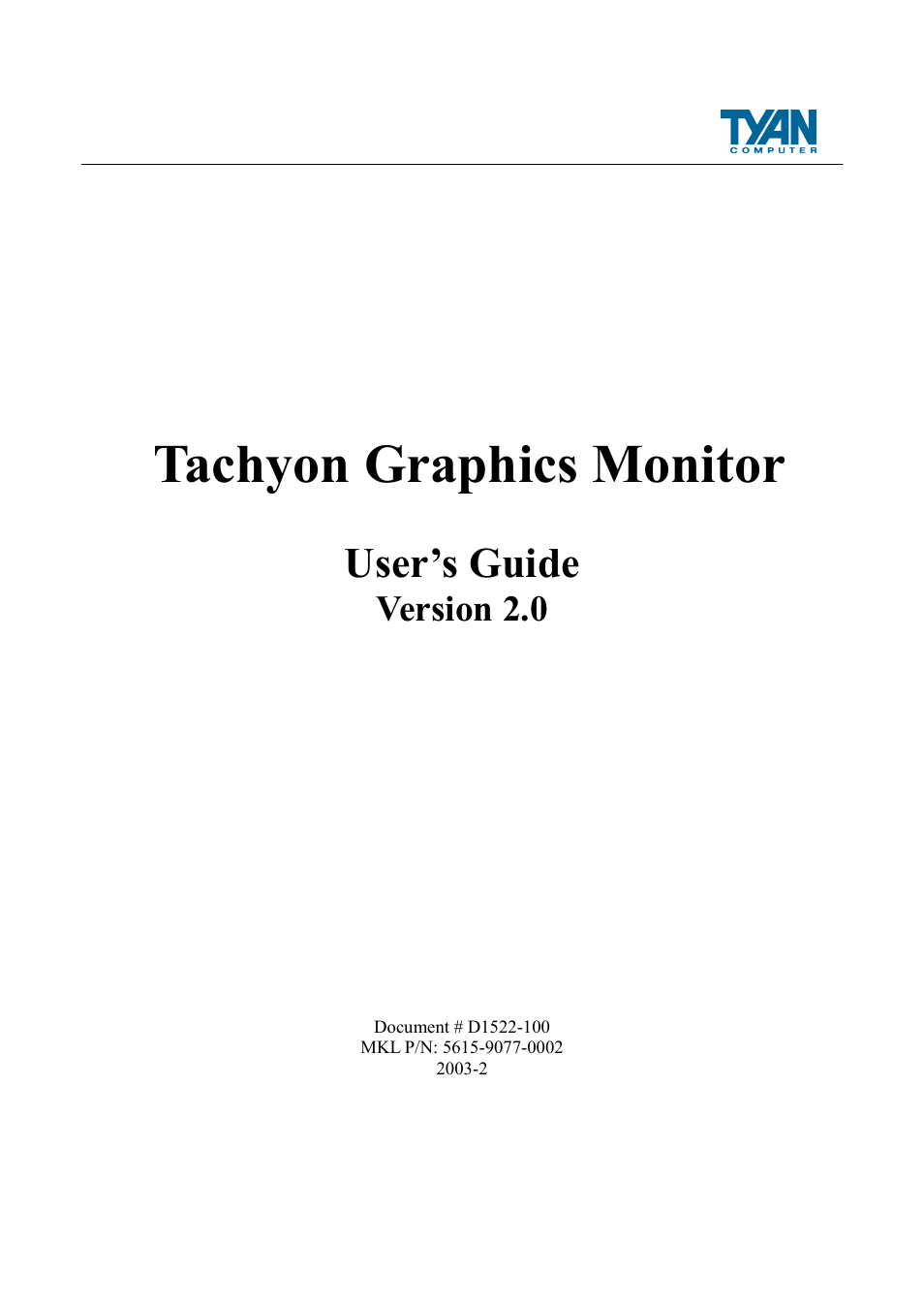 Tyan Computer Tachyon tgm 200 User Manual | 4 pages