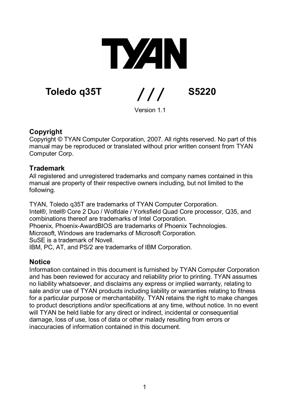 Tyan Computer TOLEDO S5520 User Manual | 79 pages