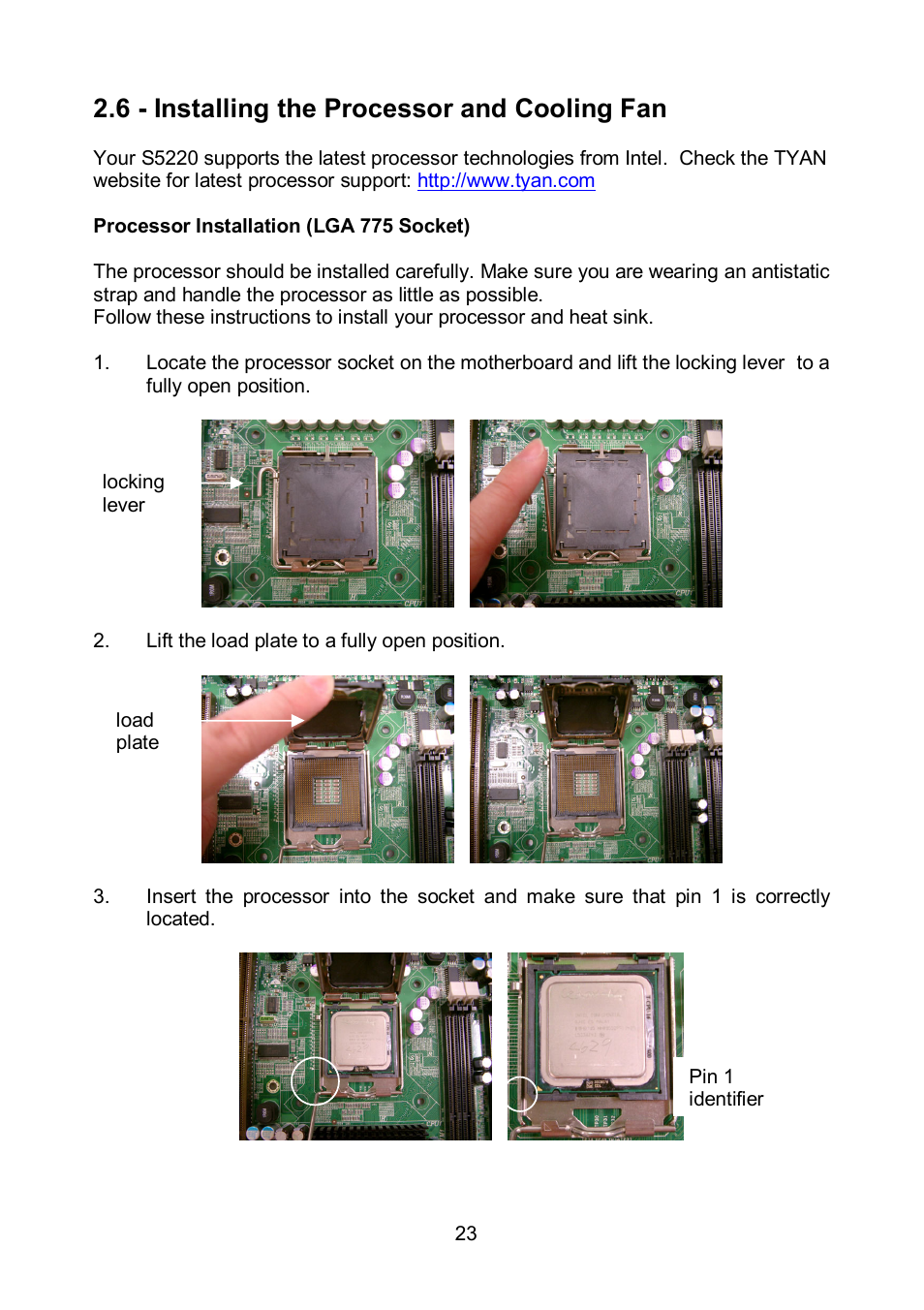 6 - installing the processor and cooling fan | Tyan Computer TOLEDO S5520 User Manual | Page 23 / 79