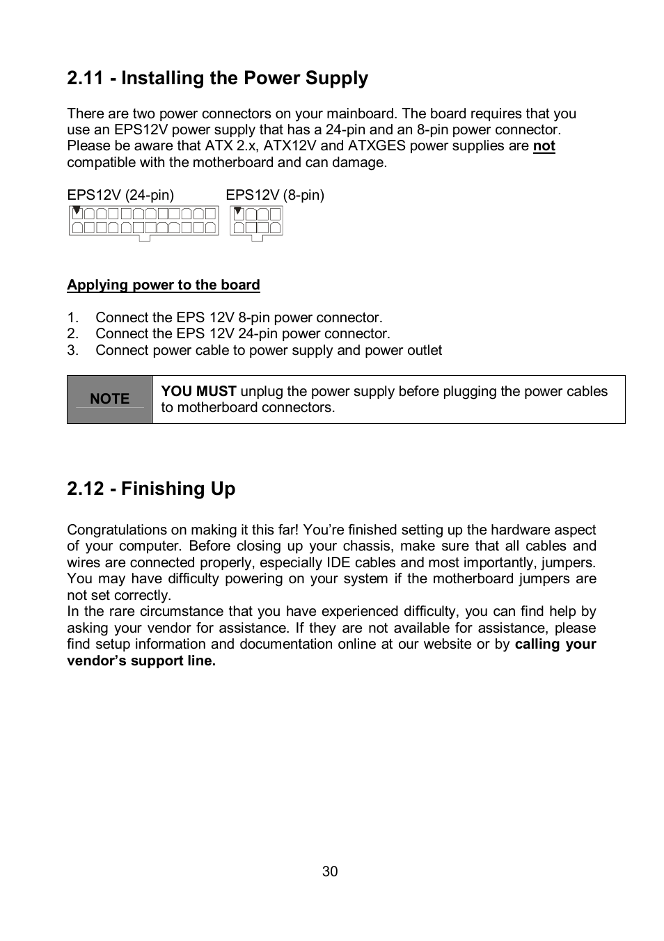 11 - installing the power supply, 12 - finishing up | Tyan Computer TOLEDO S5520 User Manual | Page 30 / 79