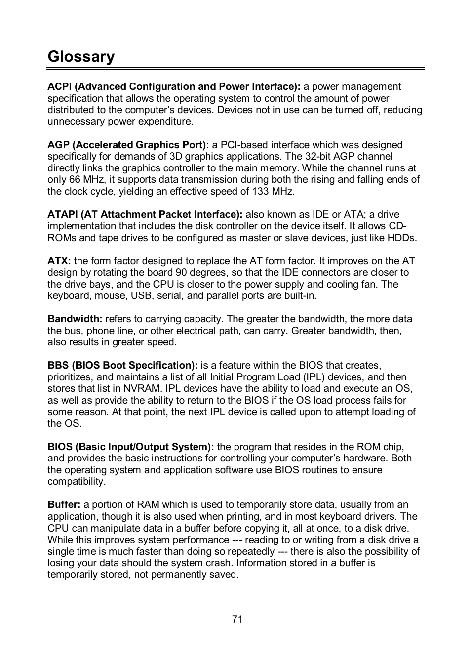 Glossary | Tyan Computer TOLEDO S5520 User Manual | Page 71 / 79