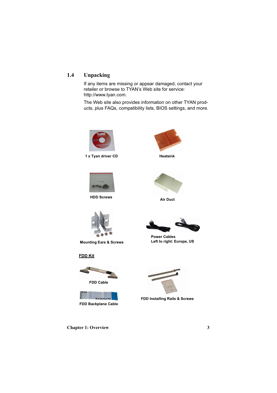 4 unpacking | Tyan Computer Transport GT20 B3970-U User Manual | Page 11 / 77