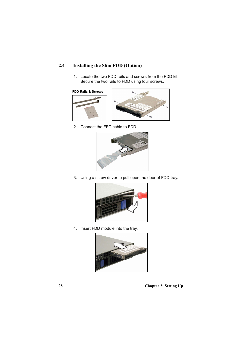 4 installing the slim fdd (option) | Tyan Computer Transport GT20 B3970-U User Manual | Page 36 / 77