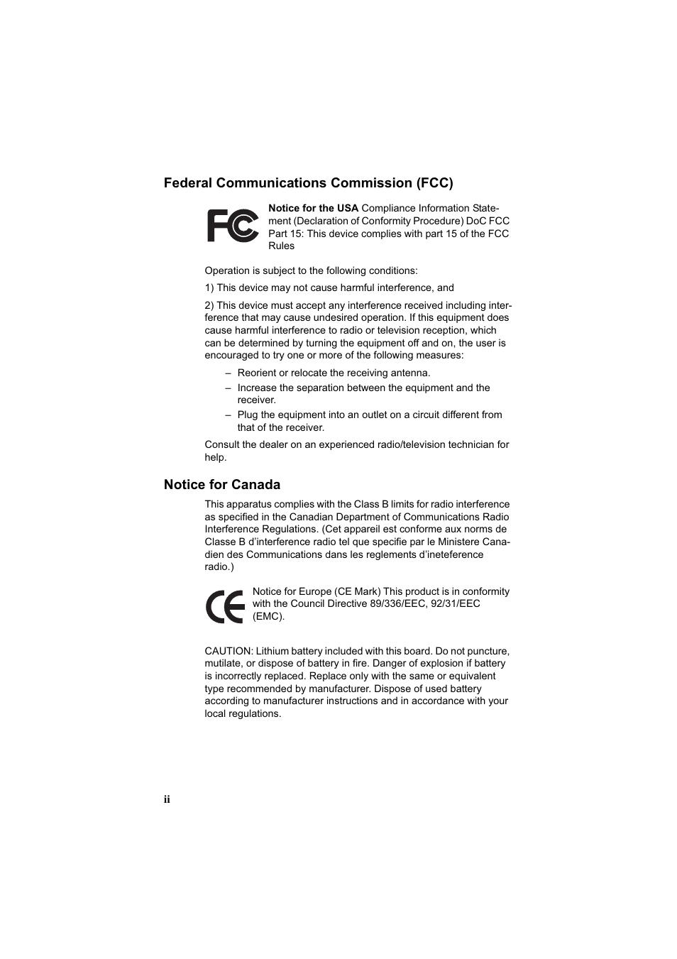 Federal communications commission (fcc), Notice for canada | Tyan Computer Transport GT20 B3970-U User Manual | Page 4 / 77
