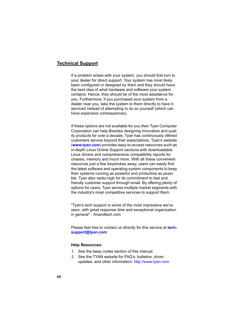 Technical support | Tyan Computer Transport GT20 B3970-U User Manual | Page 76 / 77