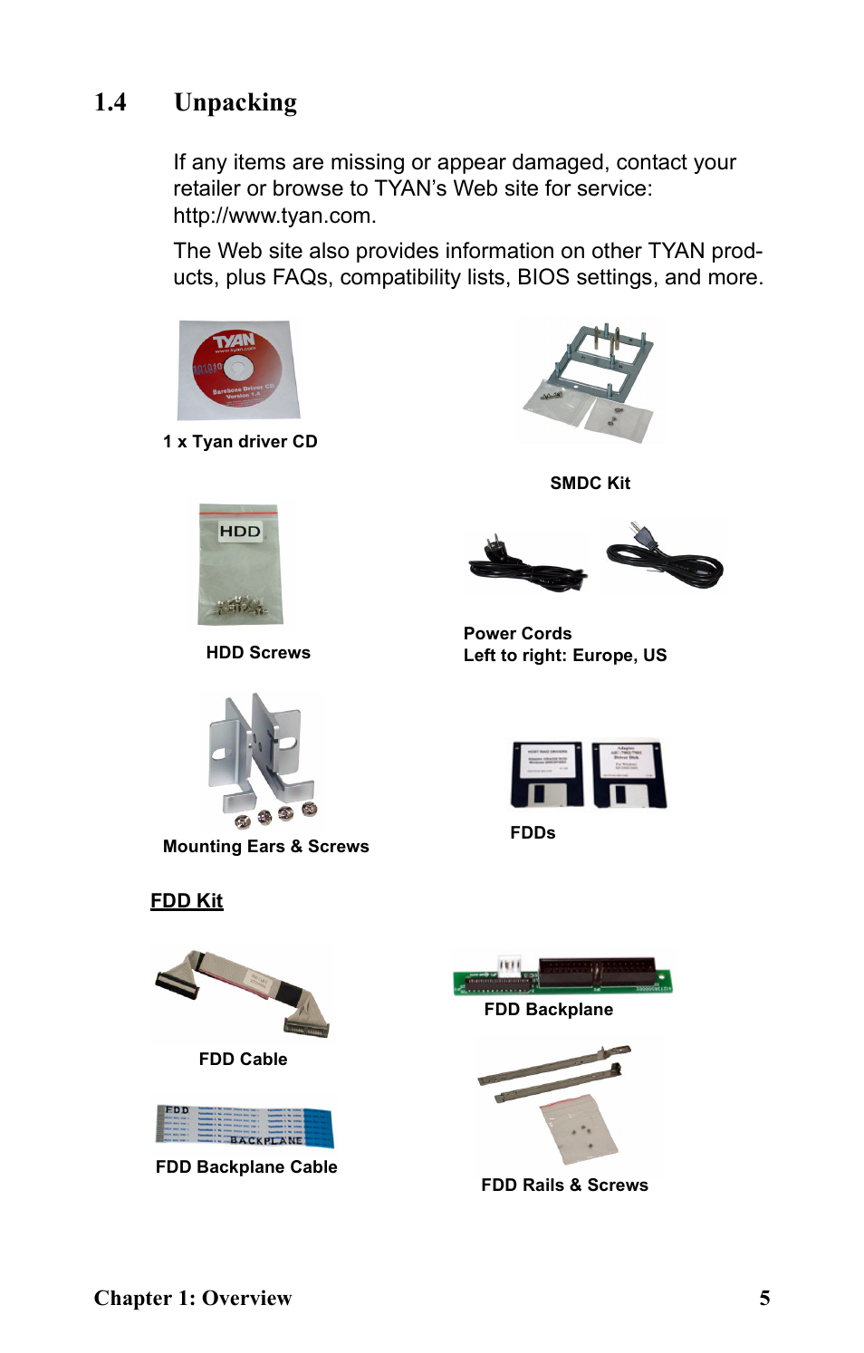 4 unpacking, 1 x tyan driver cd | Tyan Computer Transport GT24 B2881 User Manual | Page 13 / 82