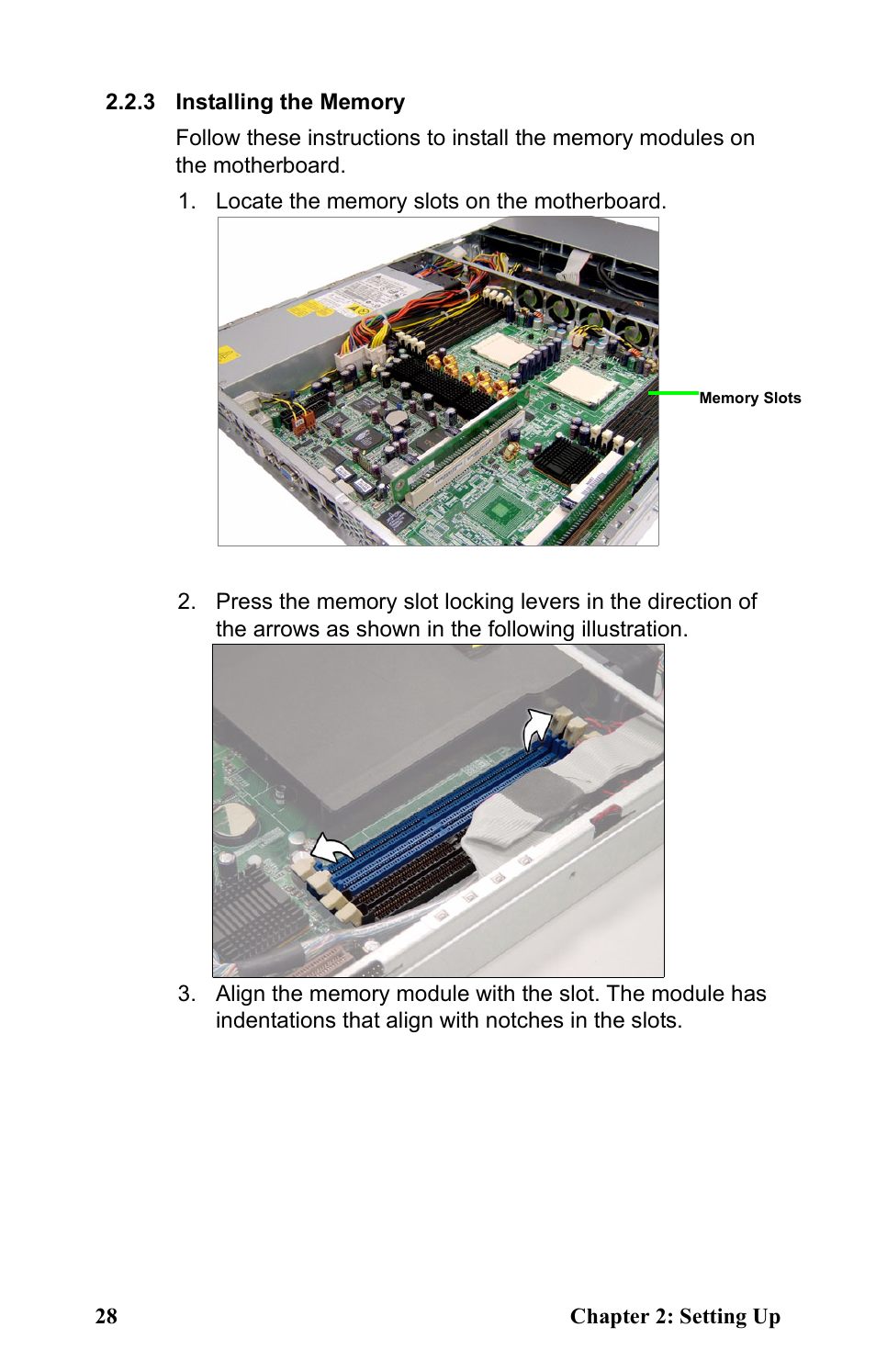 Memory slots, 3 installing the memory, Locate the memory slots on the motherboard | Tyan Computer Transport GT24 B2881 User Manual | Page 36 / 82