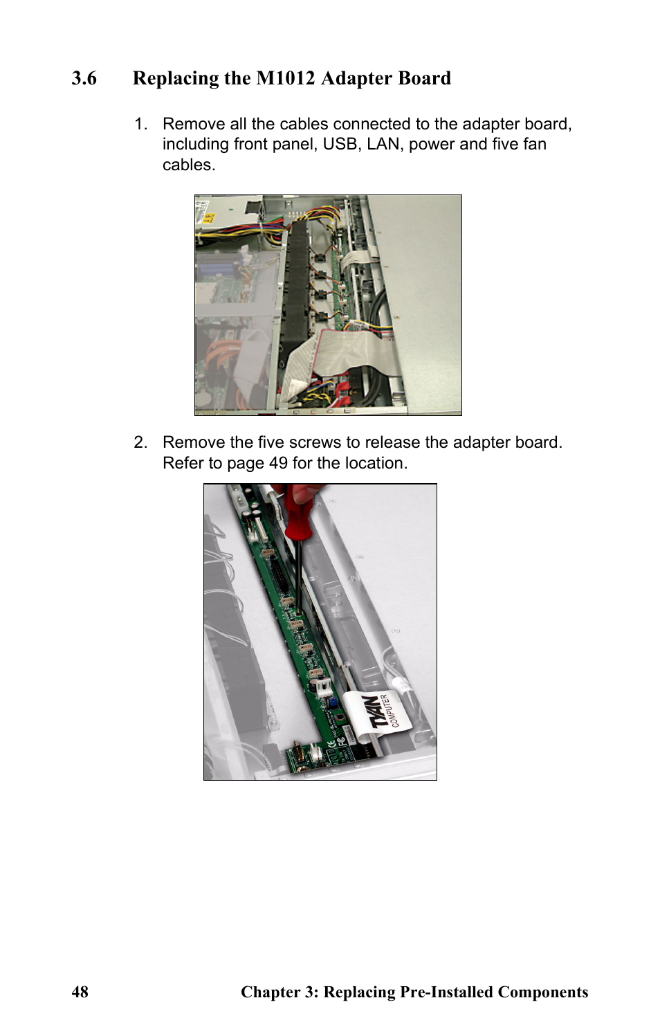 6 replacing the m1012 adapter board | Tyan Computer Transport GT24 B2881 User Manual | Page 56 / 82