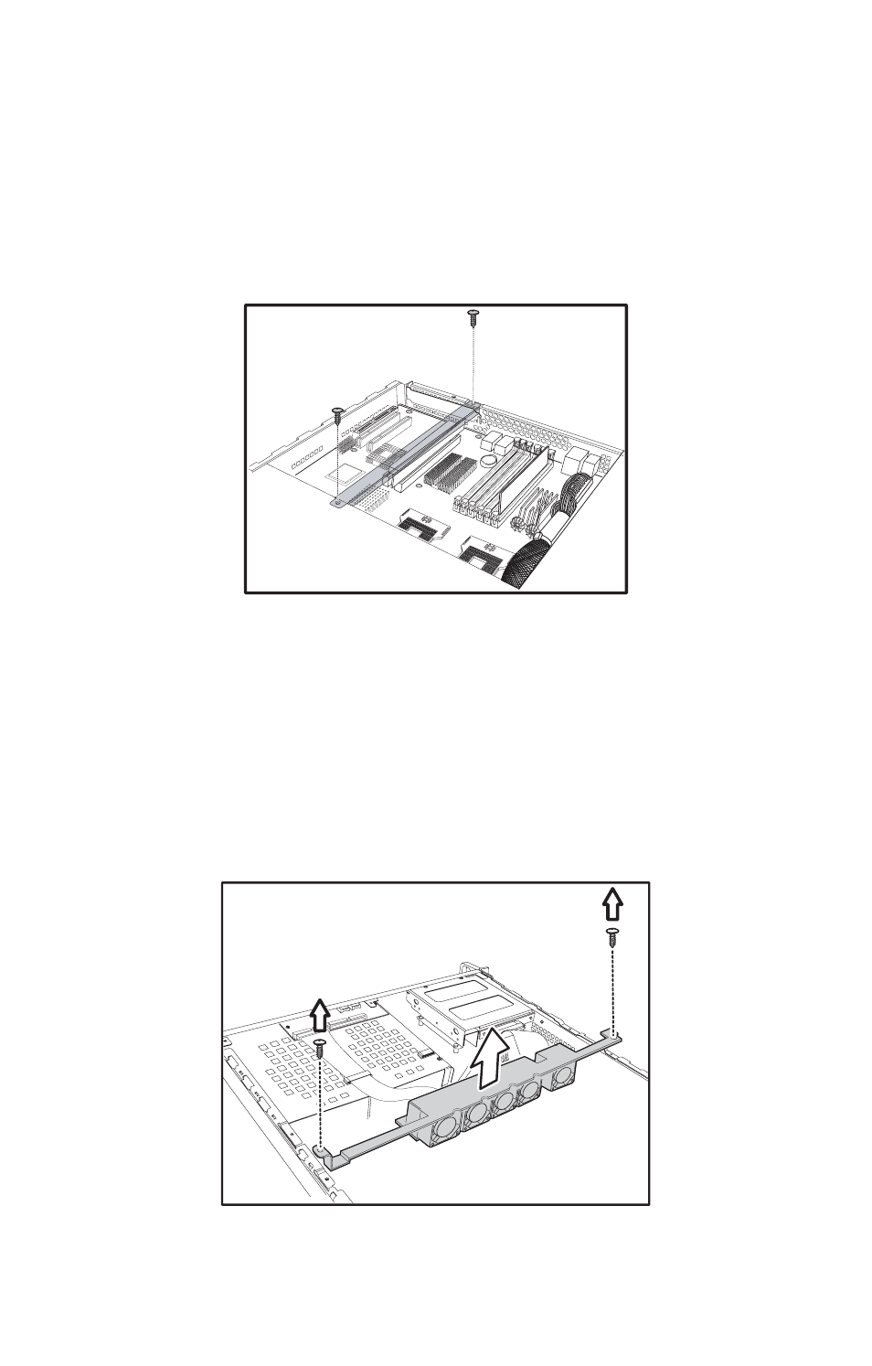 8 replacing the cooling fans, Remove the pci retention bar, Lift the fan bracket free of the unit | Tyan Computer Transport GX21 B2735 User Manual | Page 65 / 116