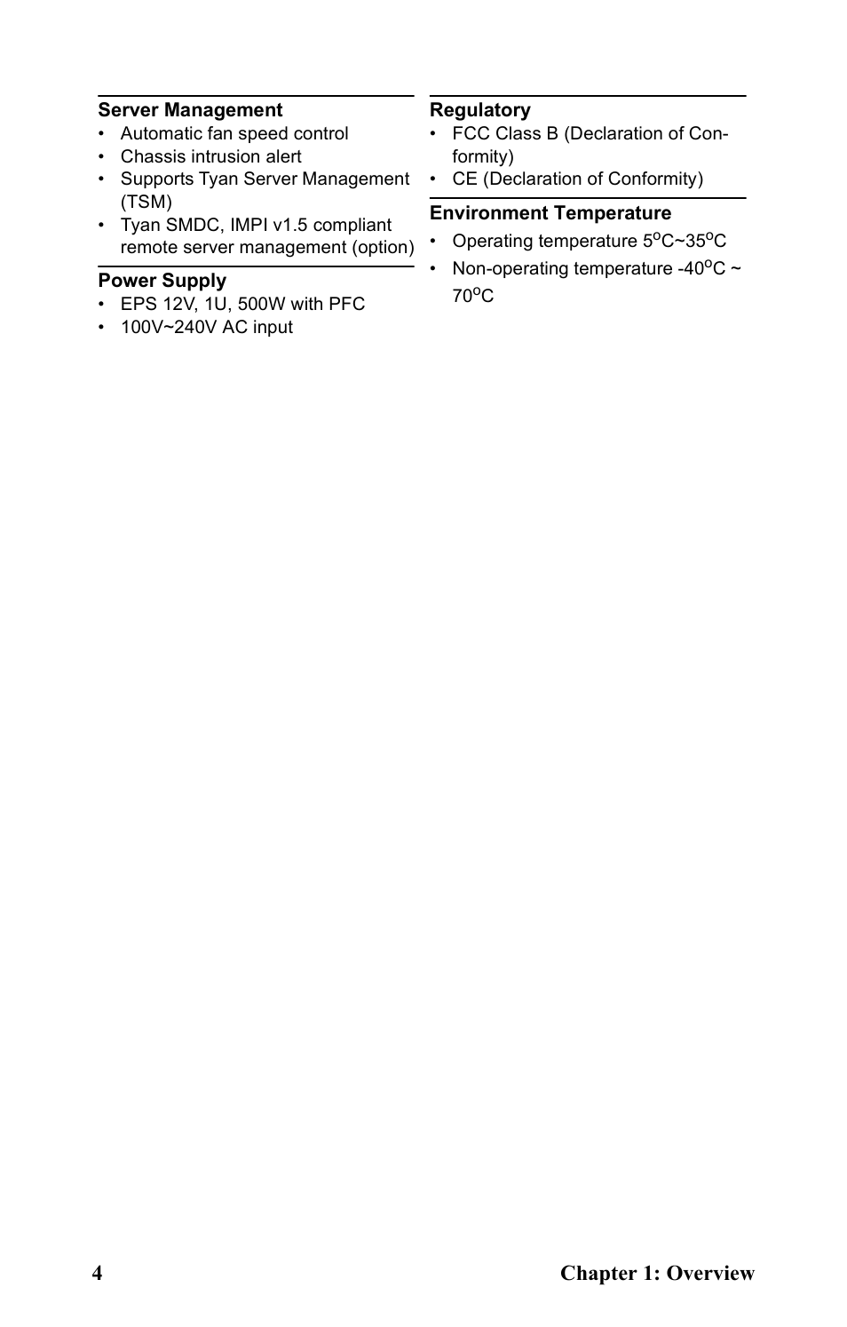 4chapter 1: overview | Tyan Computer Transport GT24 B2891 User Manual | Page 12 / 82