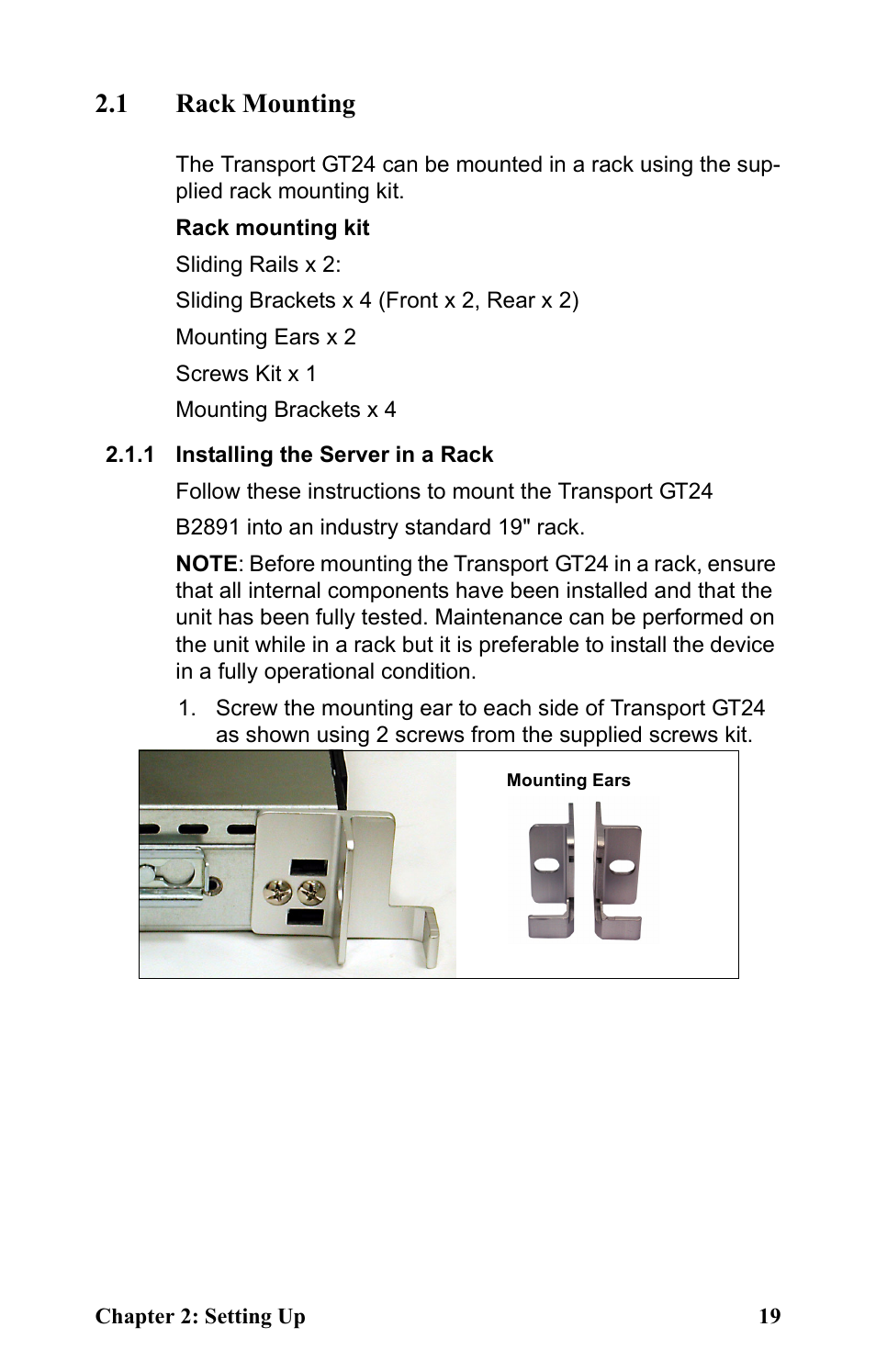 1 rack mounting, 1 installing the server in a rack | Tyan Computer Transport GT24 B2891 User Manual | Page 27 / 82