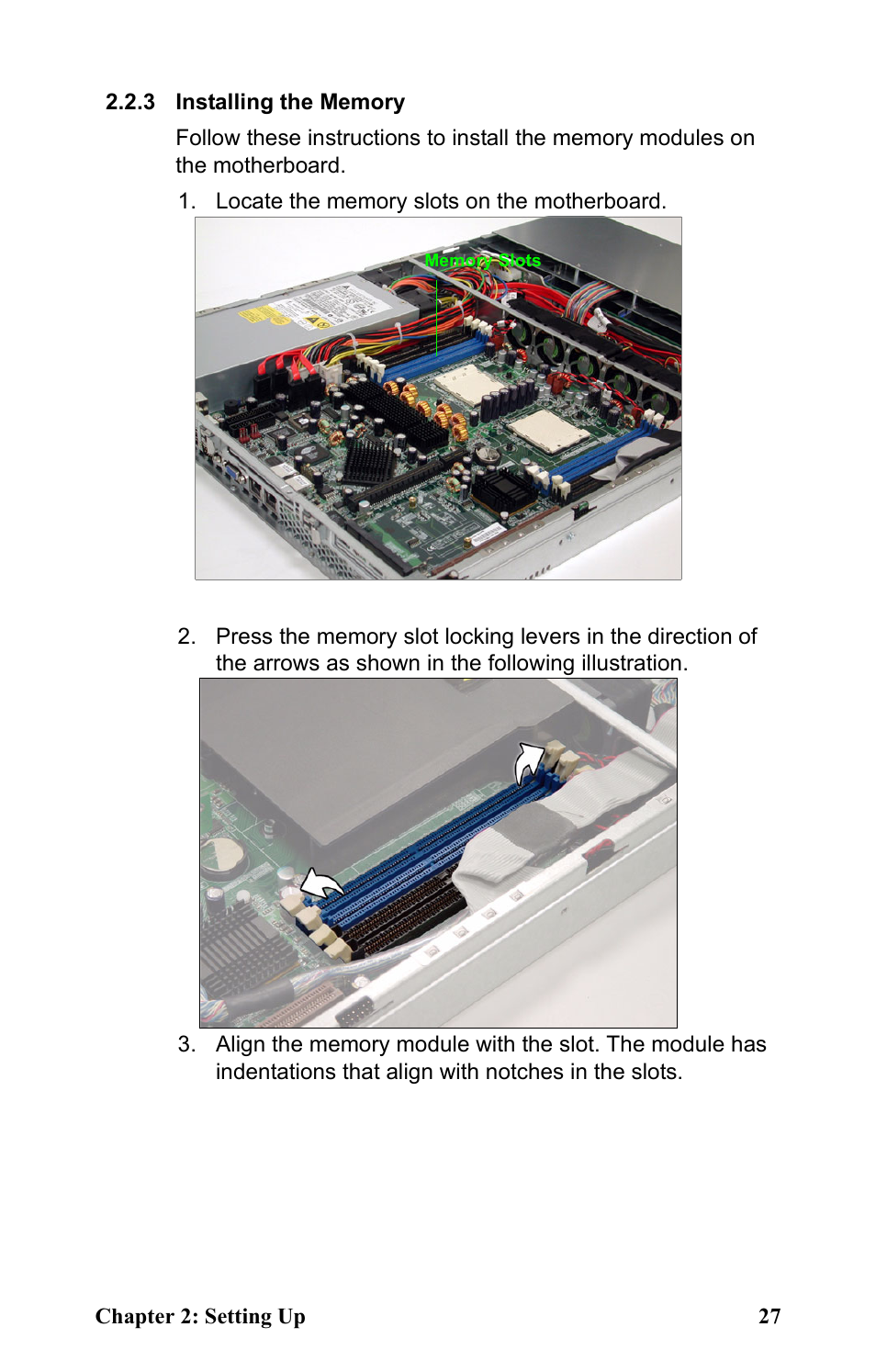 3 installing the memory, Locate the memory slots on the motherboard, Memory slots | Tyan Computer Transport GT24 B2891 User Manual | Page 35 / 82