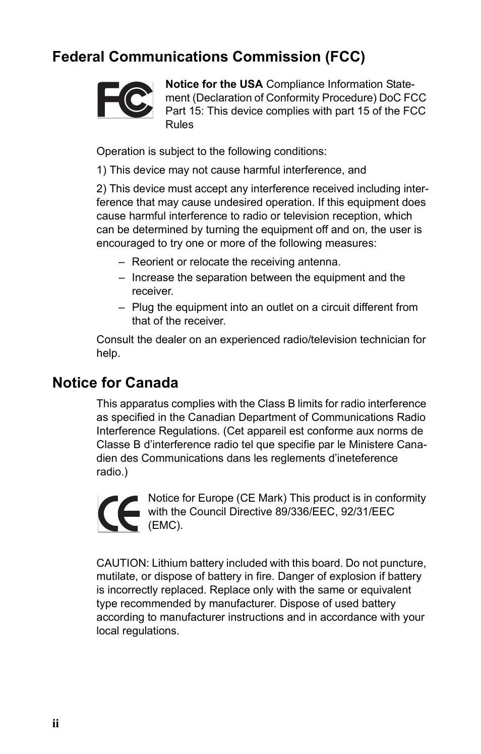 Federal communications commission (fcc), Notice for canada | Tyan Computer Transport GT24 B2891 User Manual | Page 4 / 82