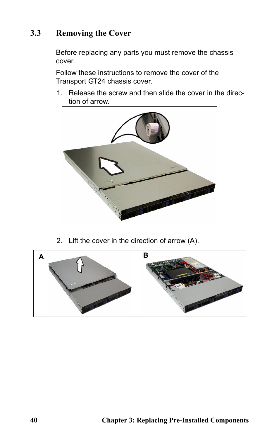 3 removing the cover, Lift the cover in the direction of arrow (a) | Tyan Computer Transport GT24 B2891 User Manual | Page 48 / 82