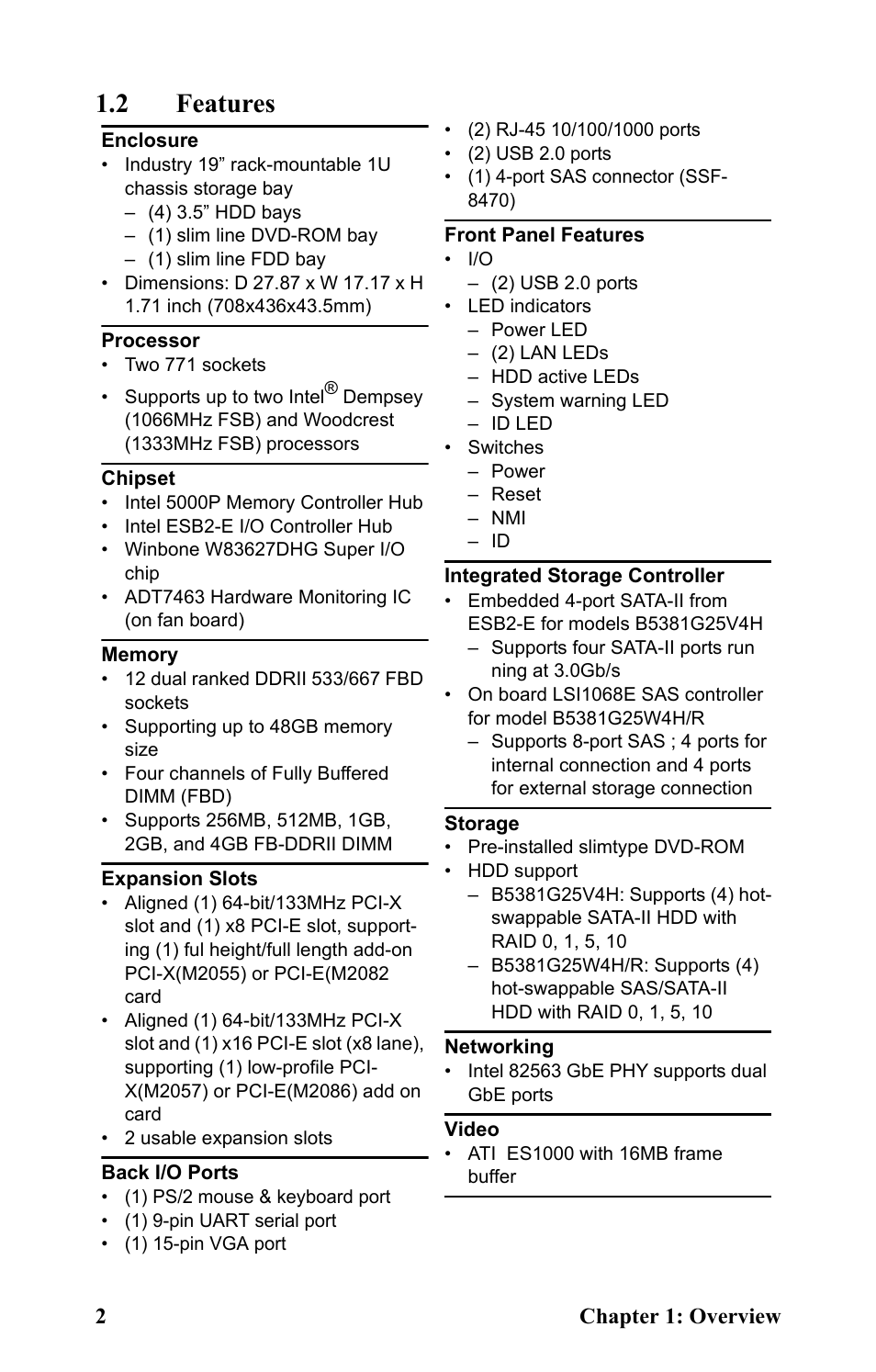 2 features | Tyan Computer Tank GT25 B5381 User Manual | Page 10 / 84