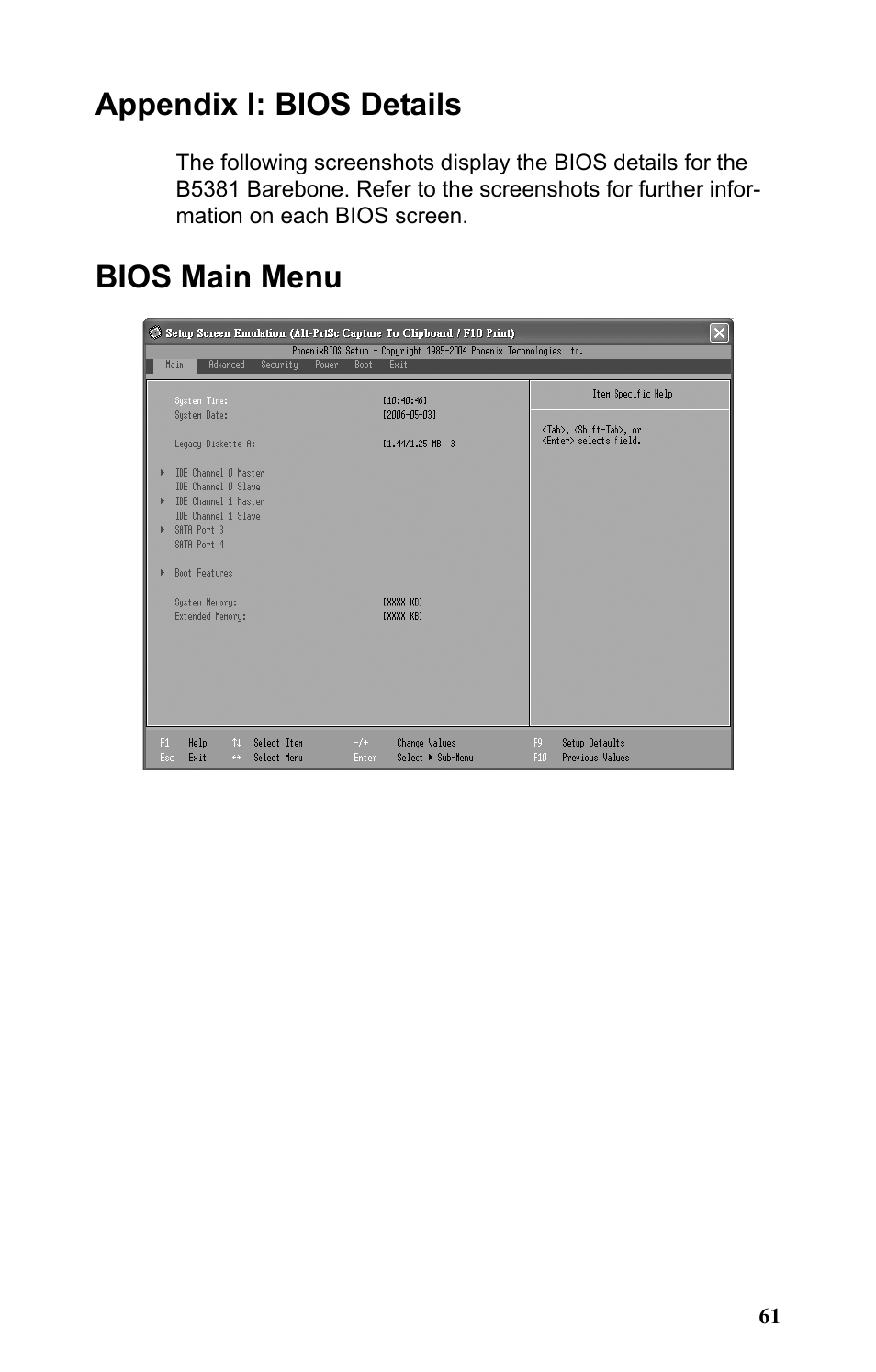 Appendix i: bios details, Bios main menu | Tyan Computer Tank GT25 B5381 User Manual | Page 69 / 84