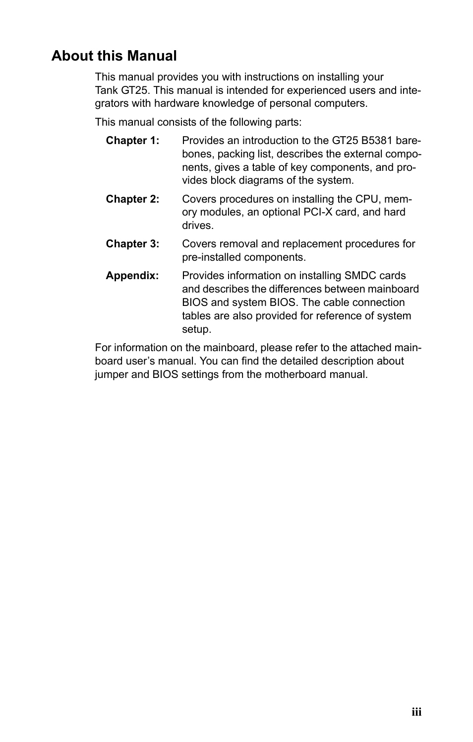 About this manual | Tyan Computer Tank GT25 B5381 User Manual | Page 7 / 84