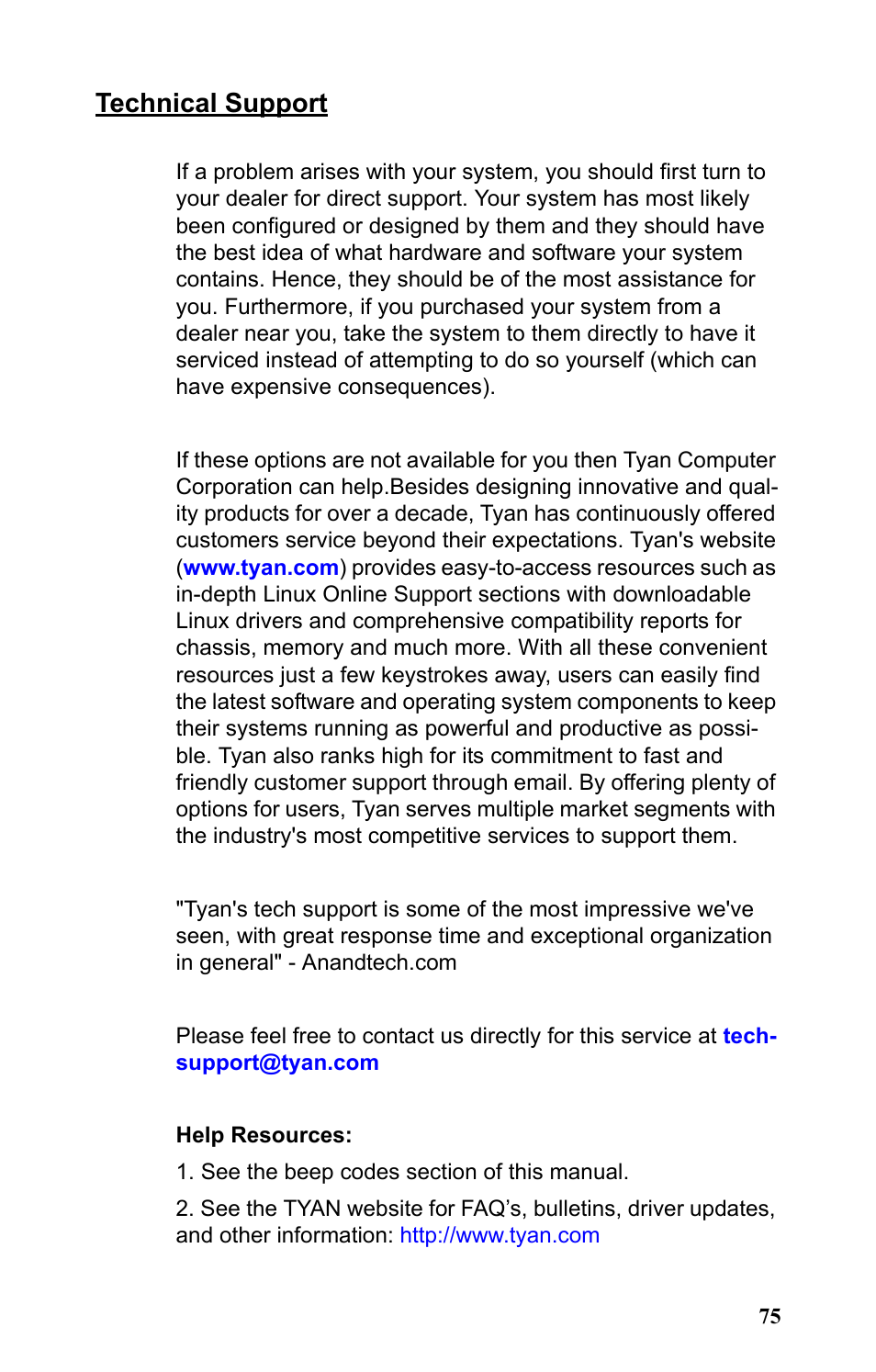 Technical support | Tyan Computer Tank GT25 B5381 User Manual | Page 83 / 84