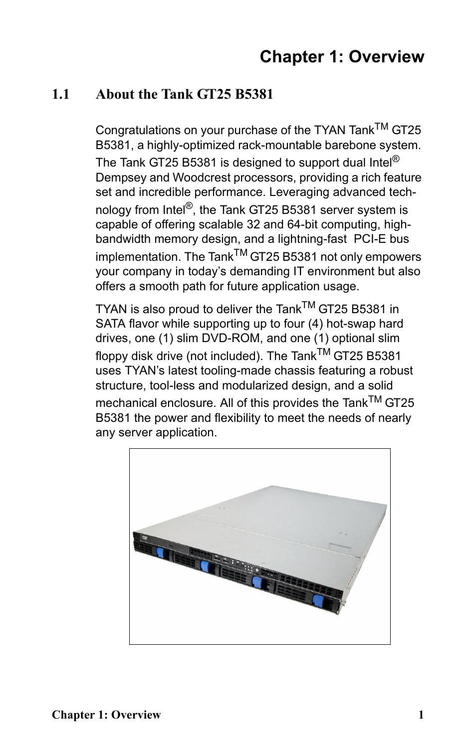Chapter 1: overview | Tyan Computer Tank GT25 B5381 User Manual | Page 9 / 84