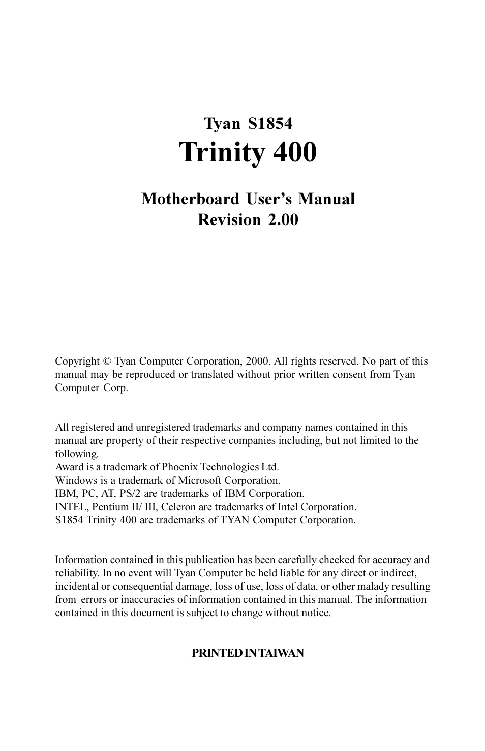 Tyan Computer S1854 User Manual | 80 pages