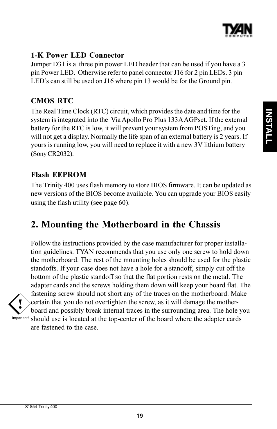 Mounting the motherboard in the chassis | Tyan Computer S1854 User Manual | Page 19 / 80
