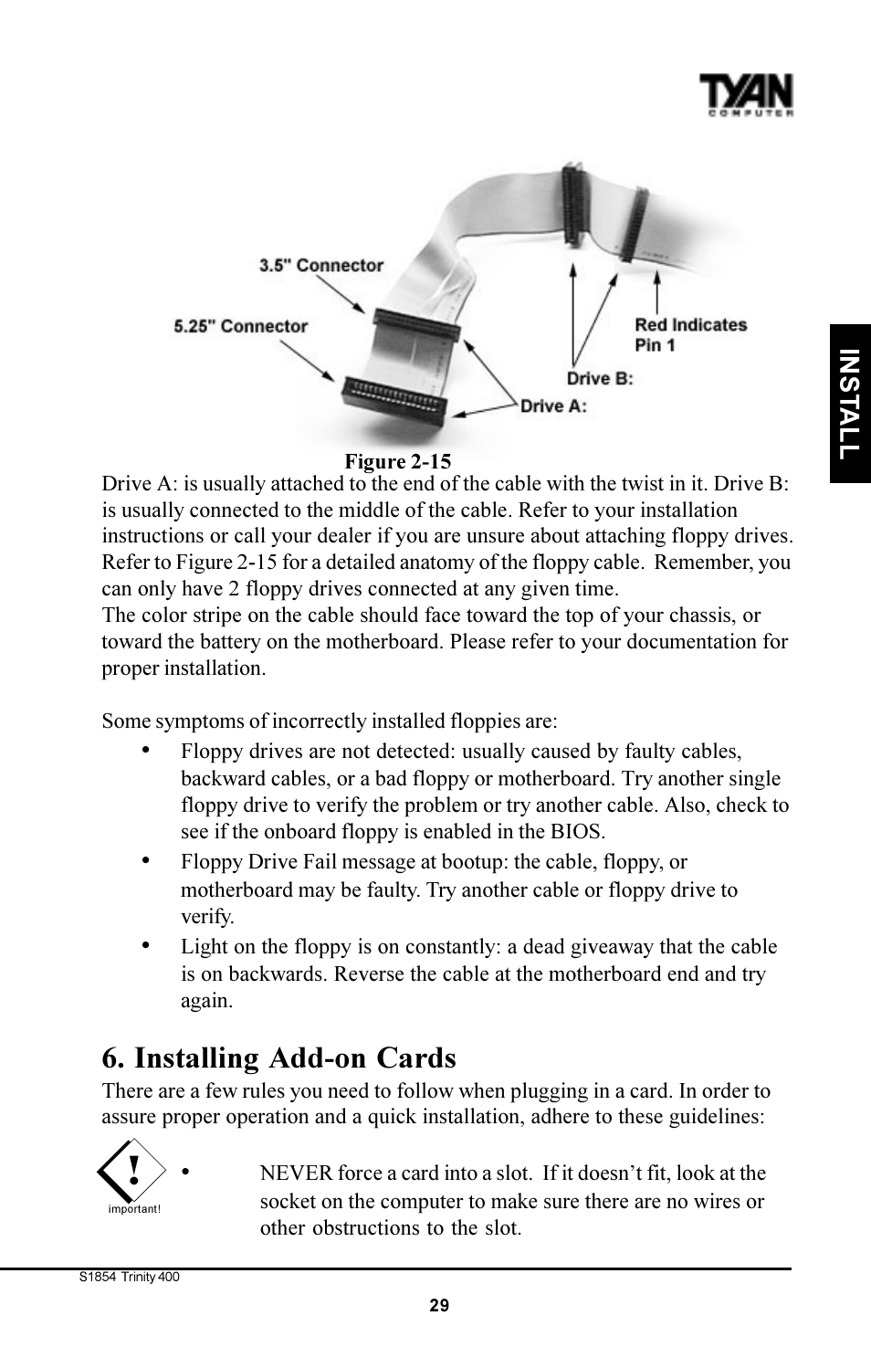 Installing add-on cards | Tyan Computer S1854 User Manual | Page 29 / 80