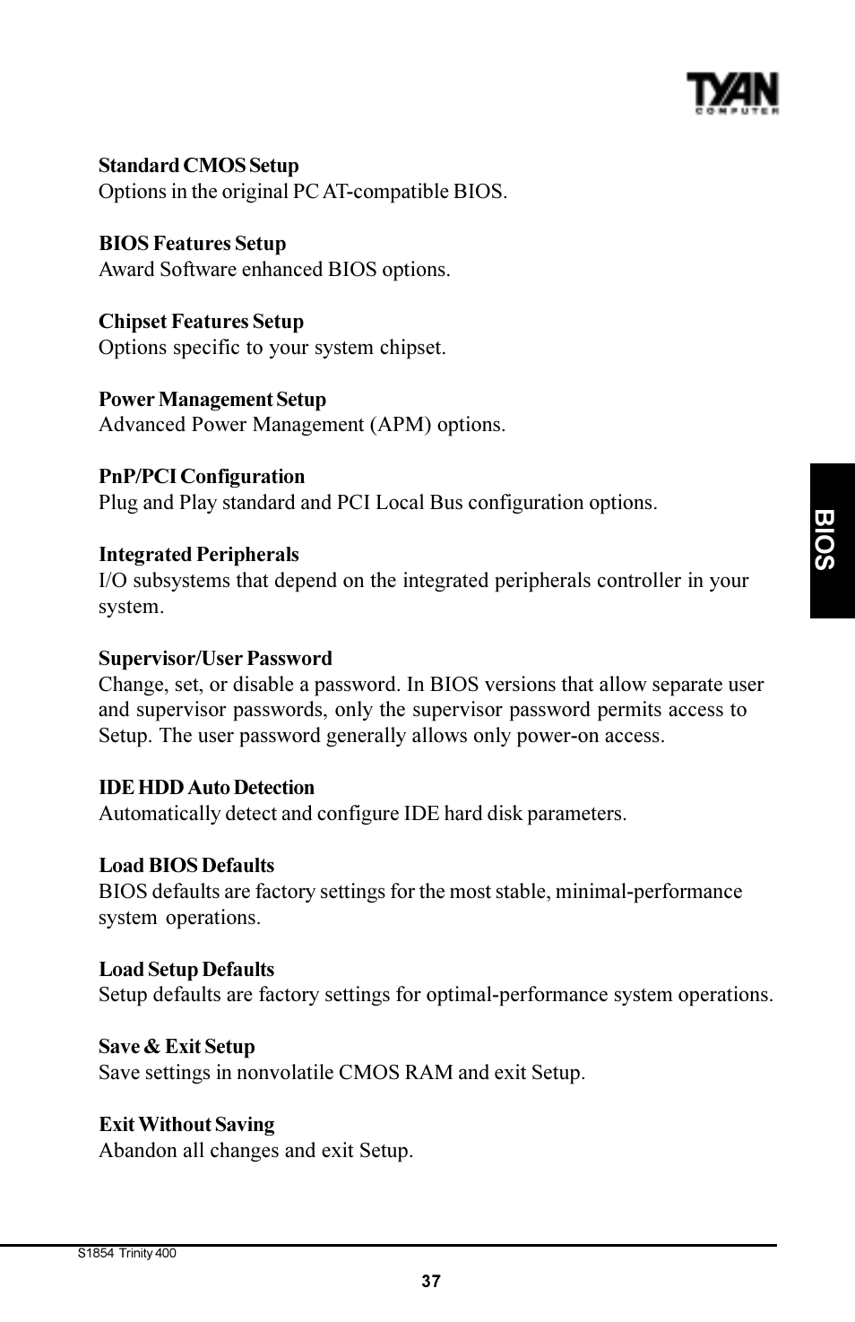 Bios | Tyan Computer S1854 User Manual | Page 37 / 80
