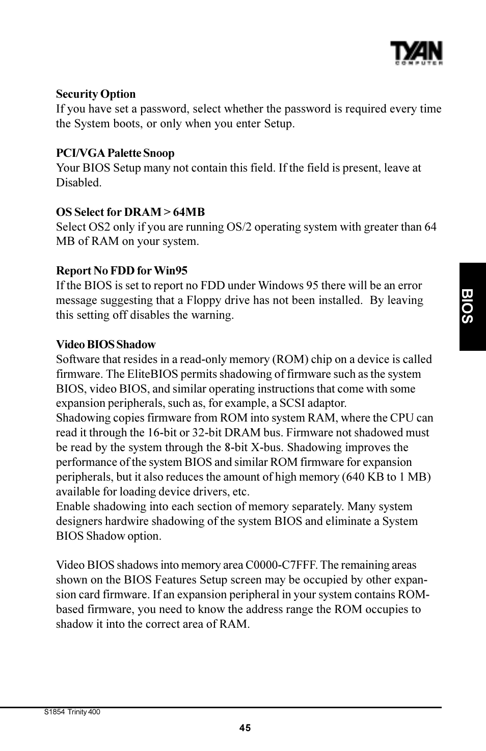 Bios | Tyan Computer S1854 User Manual | Page 45 / 80