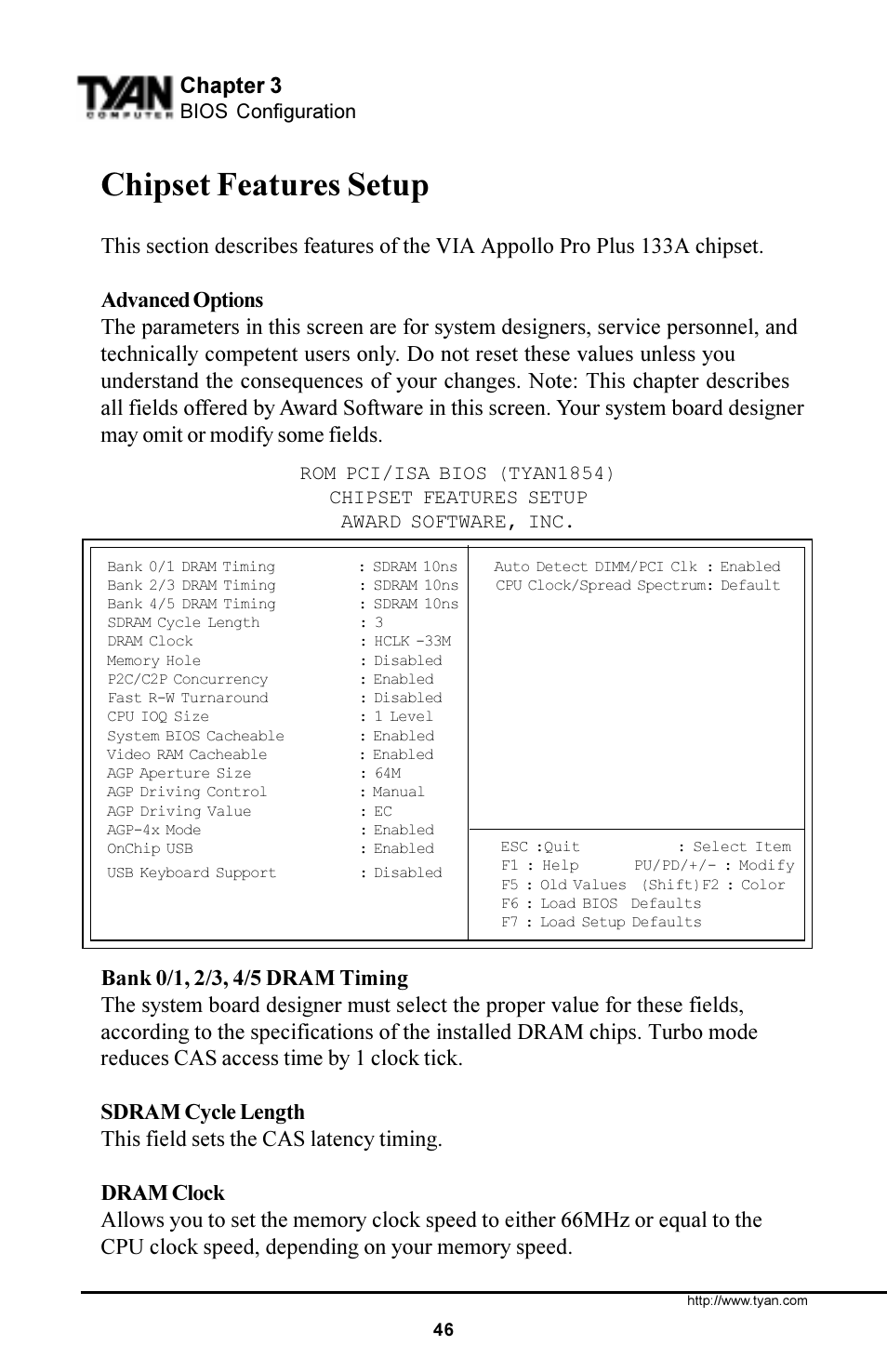 Chipset features setup, Chapter 3 | Tyan Computer S1854 User Manual | Page 46 / 80