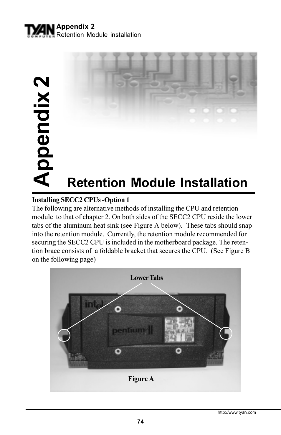 Appendix 2, Retention module installation | Tyan Computer S1854 User Manual | Page 74 / 80