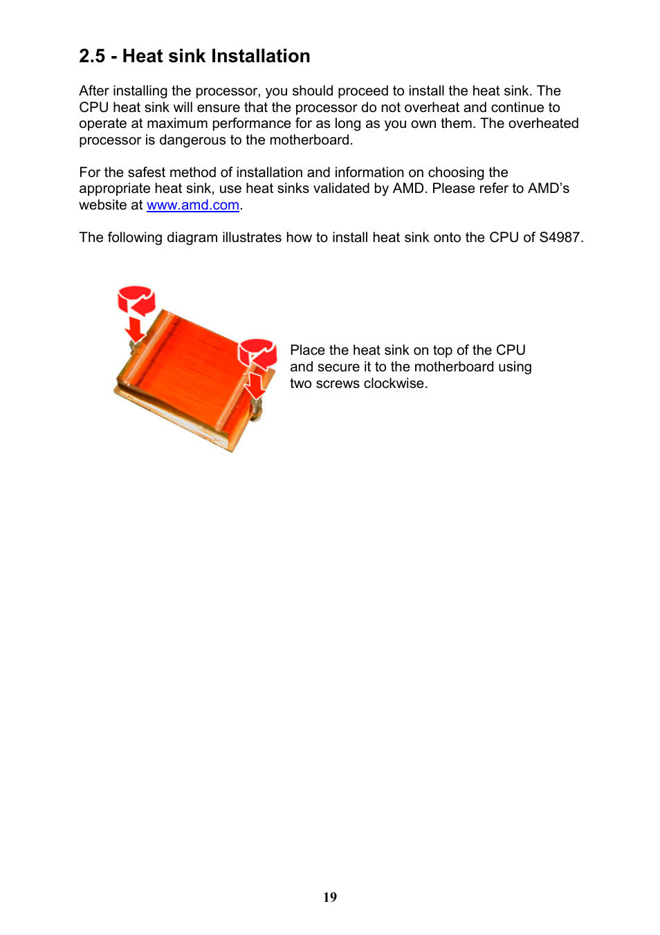 5 - heat sink installation | Tyan Computer THUNDER N3600QX User Manual | Page 19 / 100