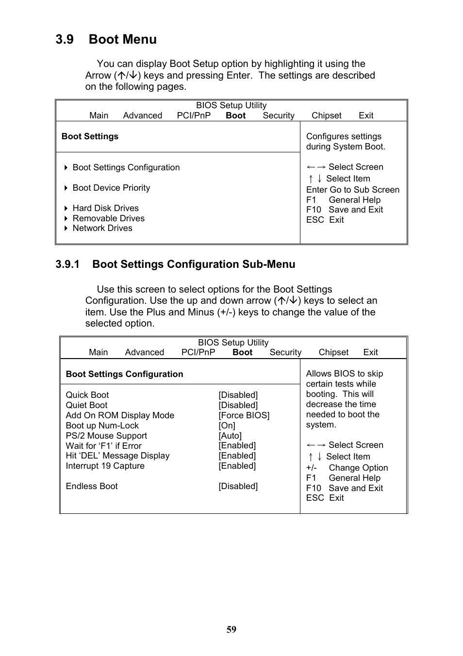 9 boot menu, 1 boot settings configuration sub-menu | Tyan Computer THUNDER N3600QX User Manual | Page 59 / 100