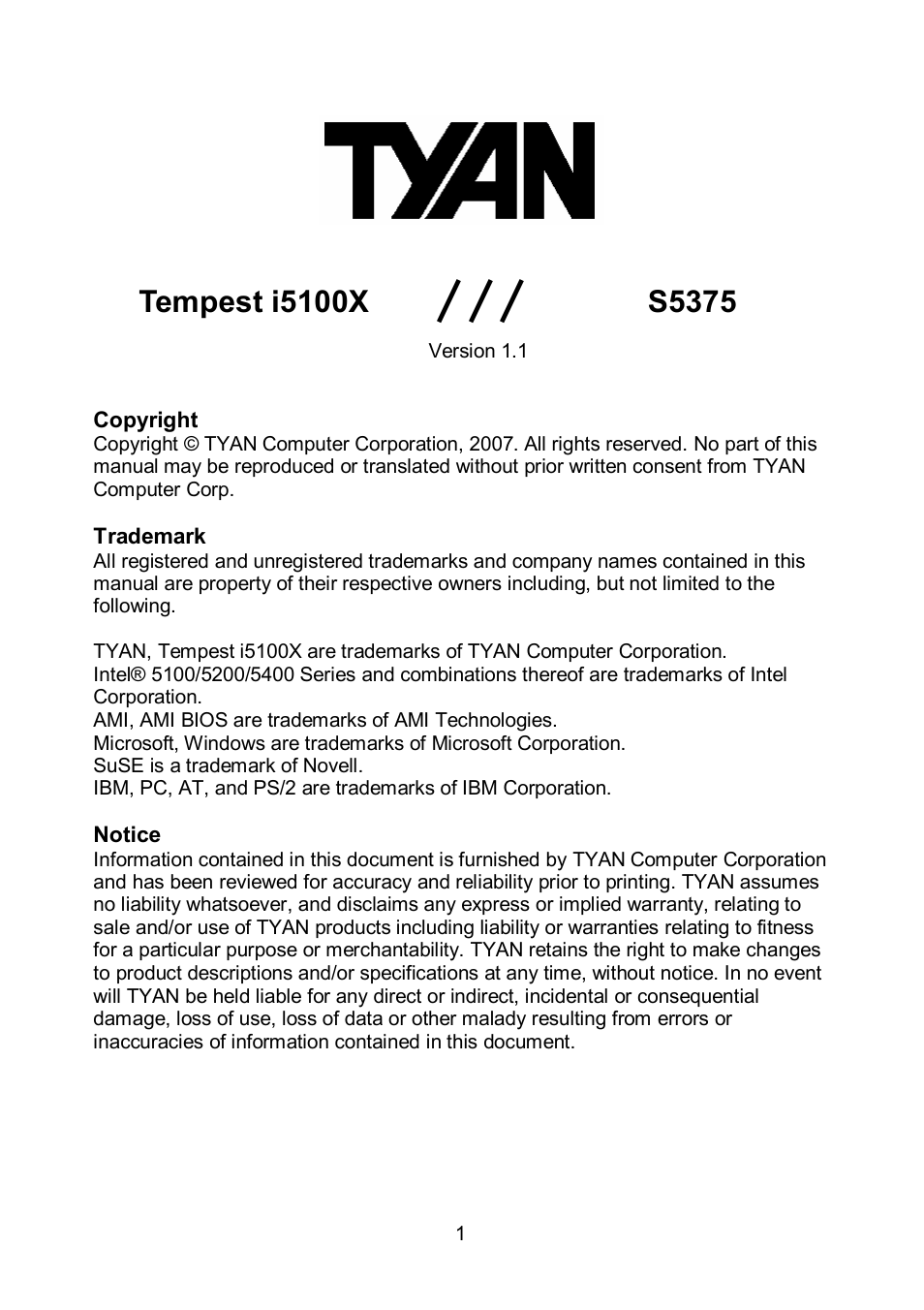 Tyan Computer TEMPEST S5375 User Manual | 80 pages