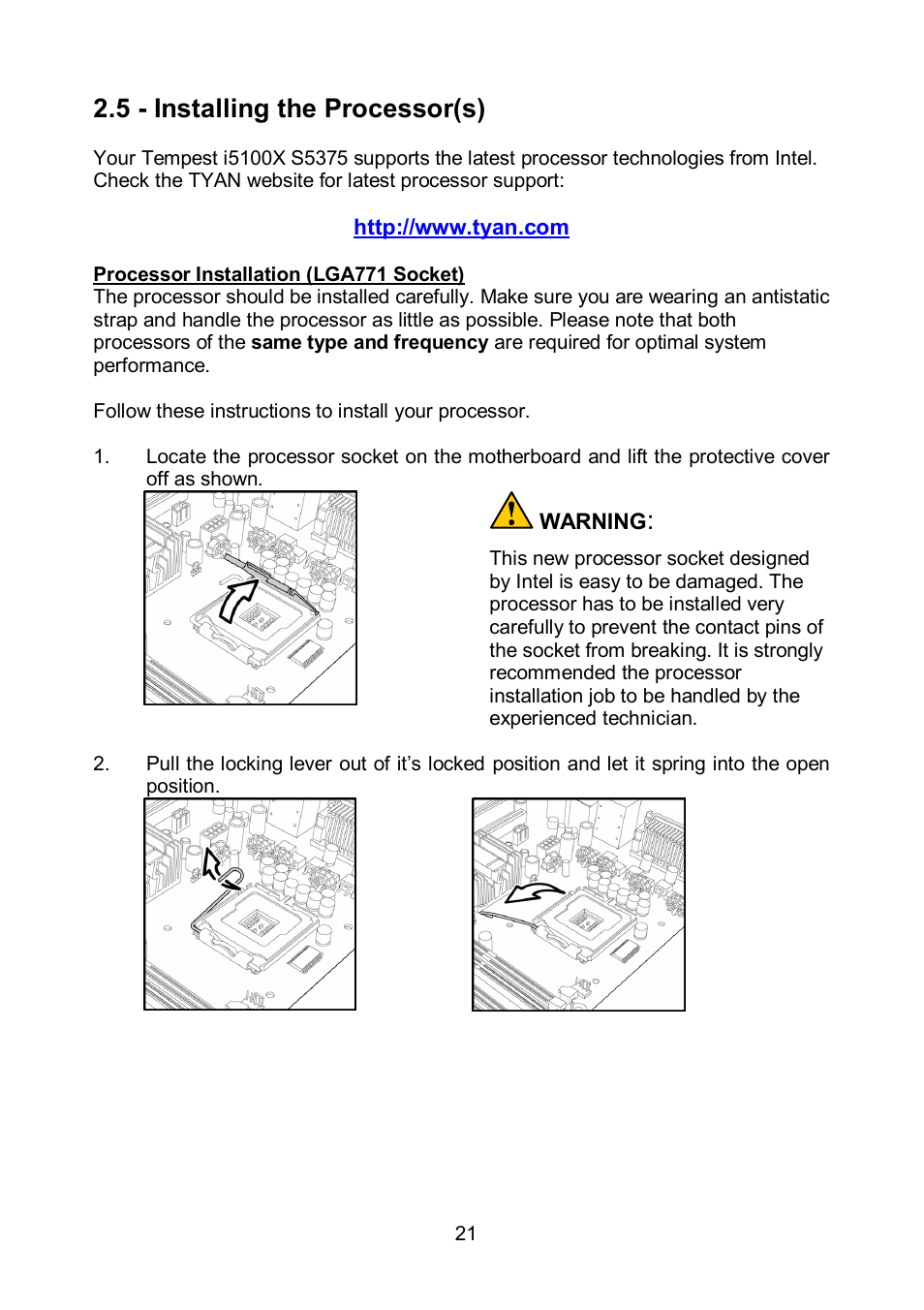 5 - installing the processor(s) | Tyan Computer TEMPEST S5375 User Manual | Page 21 / 80