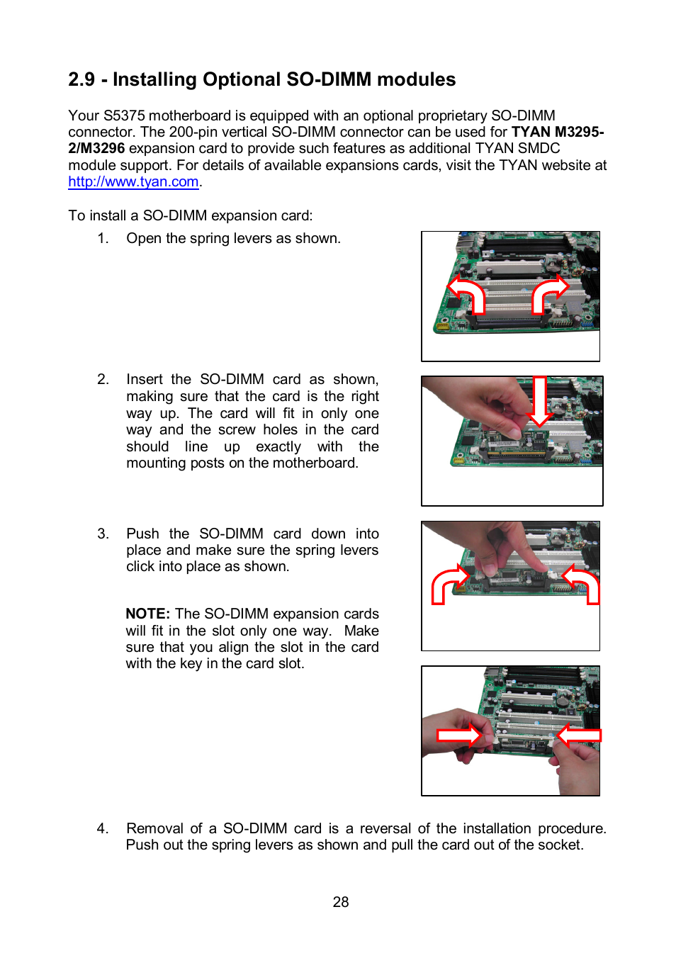 9 - installing optional so-dimm modules | Tyan Computer TEMPEST S5375 User Manual | Page 28 / 80