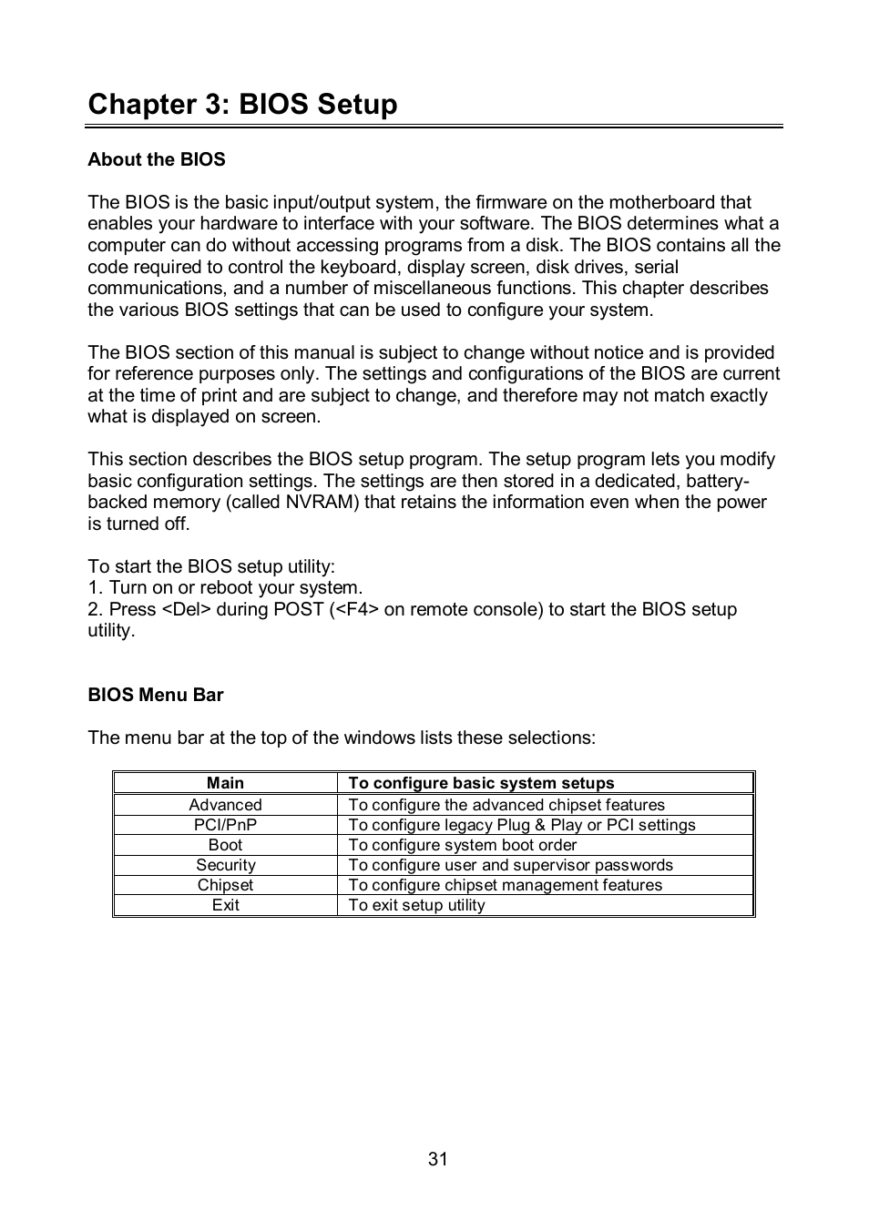 Chapter 3: bios setup | Tyan Computer TEMPEST S5375 User Manual | Page 31 / 80