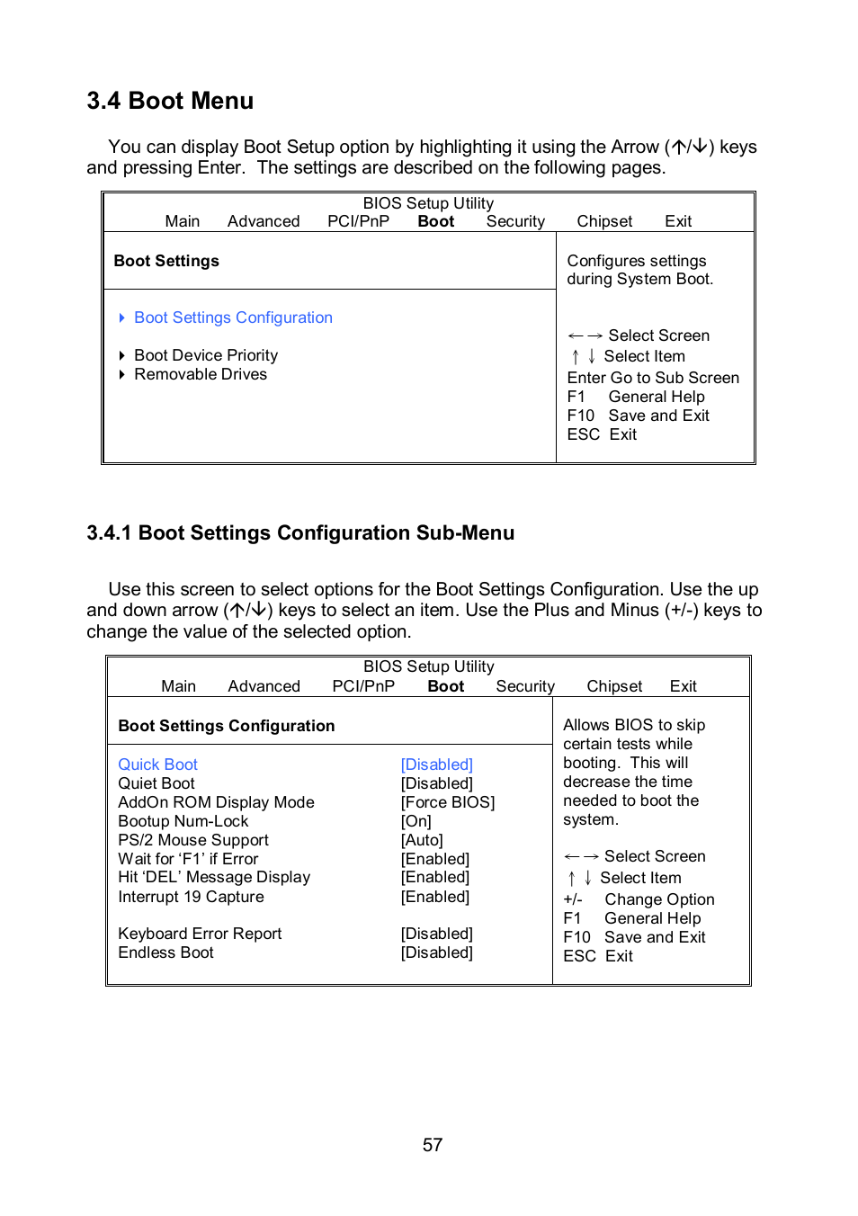4 boot menu, 1 boot settings configuration sub-menu | Tyan Computer TEMPEST S5375 User Manual | Page 57 / 80