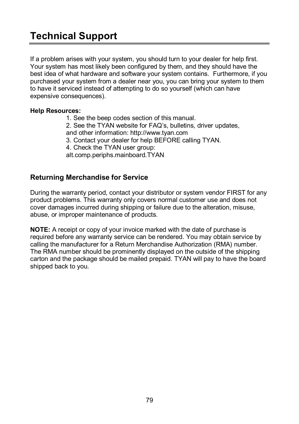 Technical support | Tyan Computer TEMPEST S5375 User Manual | Page 79 / 80