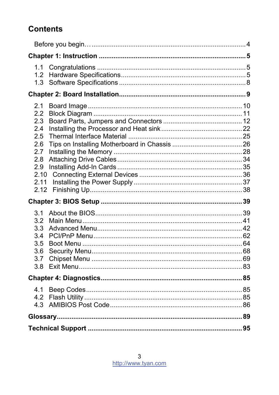 Tyan Computer MITAC S8236 User Manual | Page 3 / 96