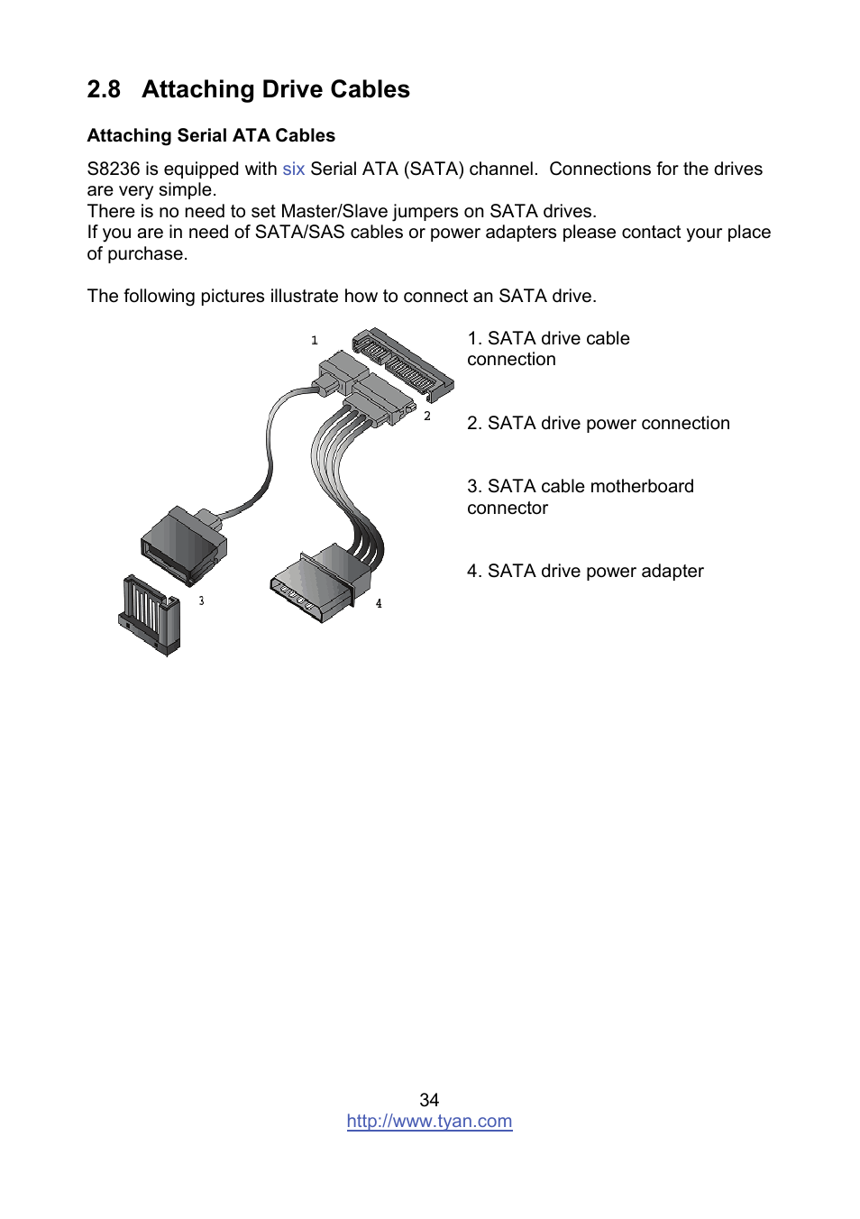 8 attaching drive cables | Tyan Computer MITAC S8236 User Manual | Page 34 / 96