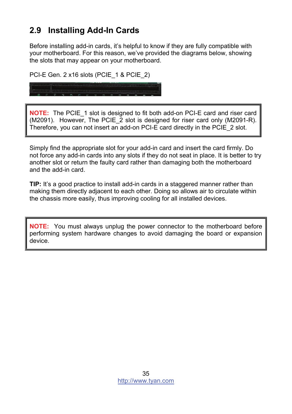 9 installing add-in cards | Tyan Computer MITAC S8236 User Manual | Page 35 / 96