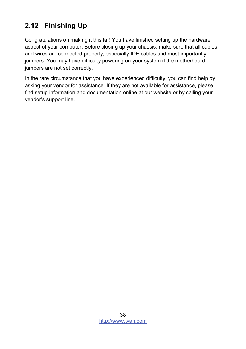 12 finishing up | Tyan Computer MITAC S8236 User Manual | Page 38 / 96
