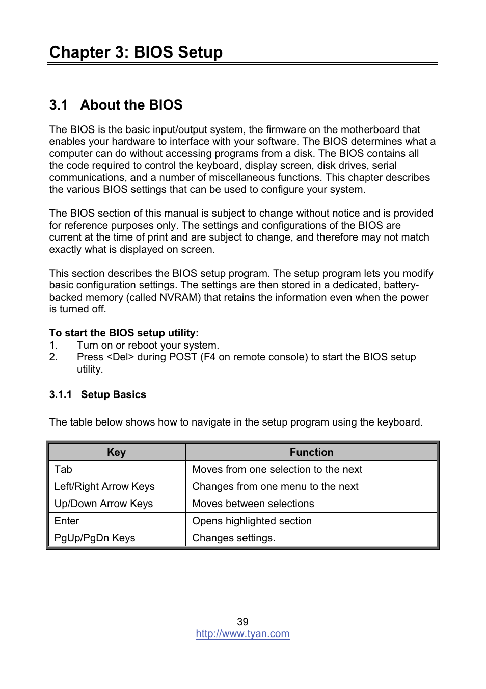 Chapter 3: bios setup, 1 about the bios | Tyan Computer MITAC S8236 User Manual | Page 39 / 96