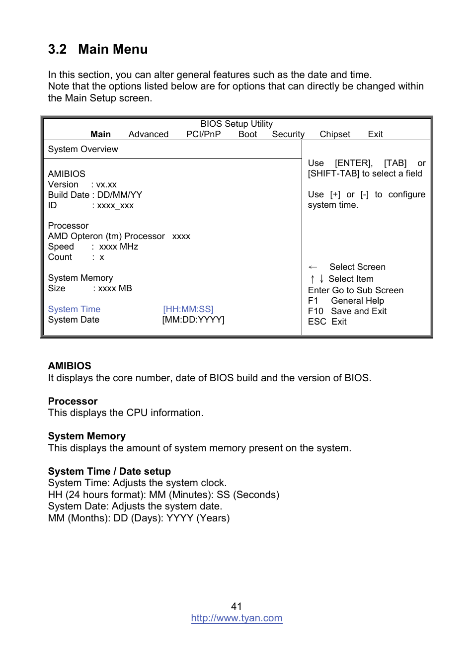 2 main menu | Tyan Computer MITAC S8236 User Manual | Page 41 / 96