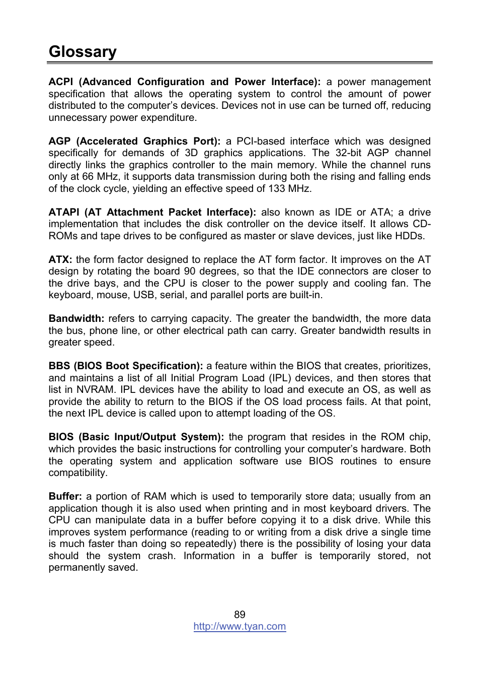 Glossary | Tyan Computer MITAC S8236 User Manual | Page 89 / 96