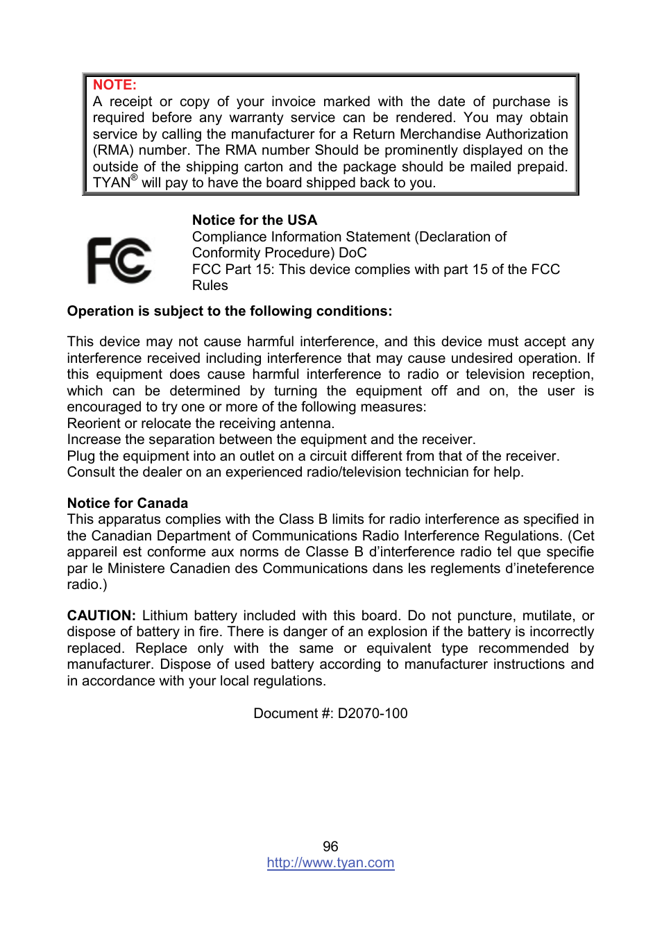 Tyan Computer MITAC S8236 User Manual | Page 96 / 96