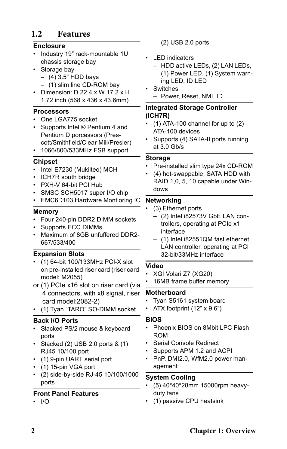 2 features | Tyan Computer Transport GT20 B5161 User Manual | Page 10 / 77