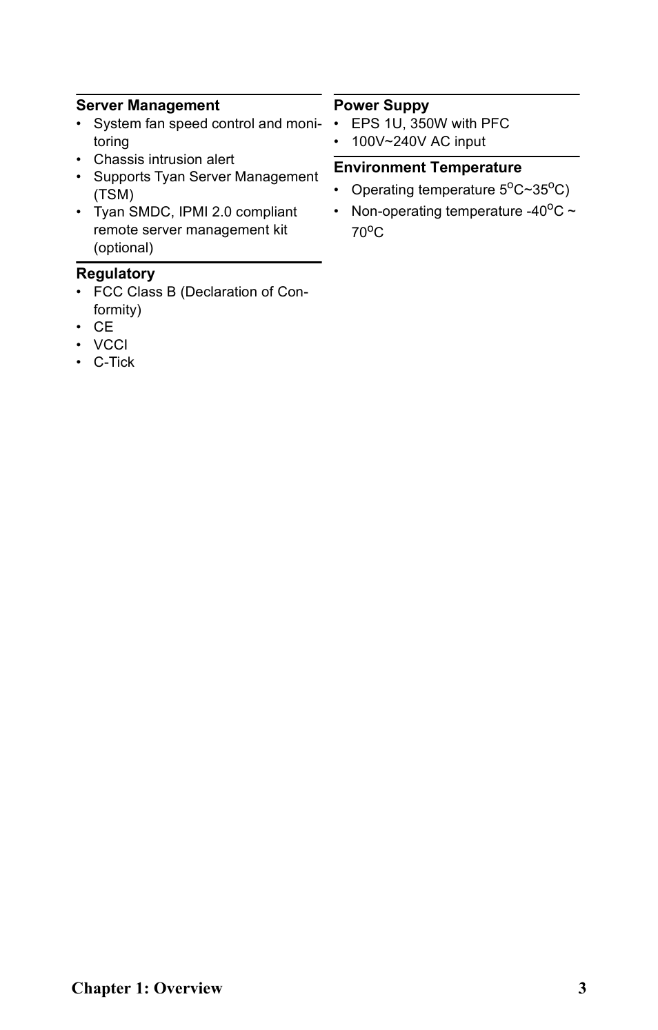 Chapter 1: overview 3 | Tyan Computer Transport GT20 B5161 User Manual | Page 11 / 77