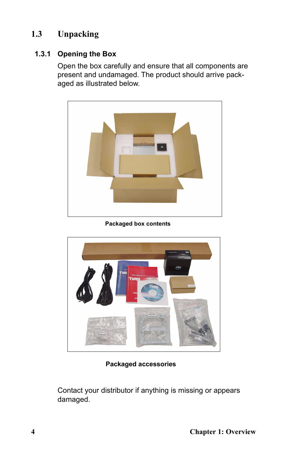 3 unpacking, 1 opening the box | Tyan Computer Transport GT20 B5161 User Manual | Page 12 / 77