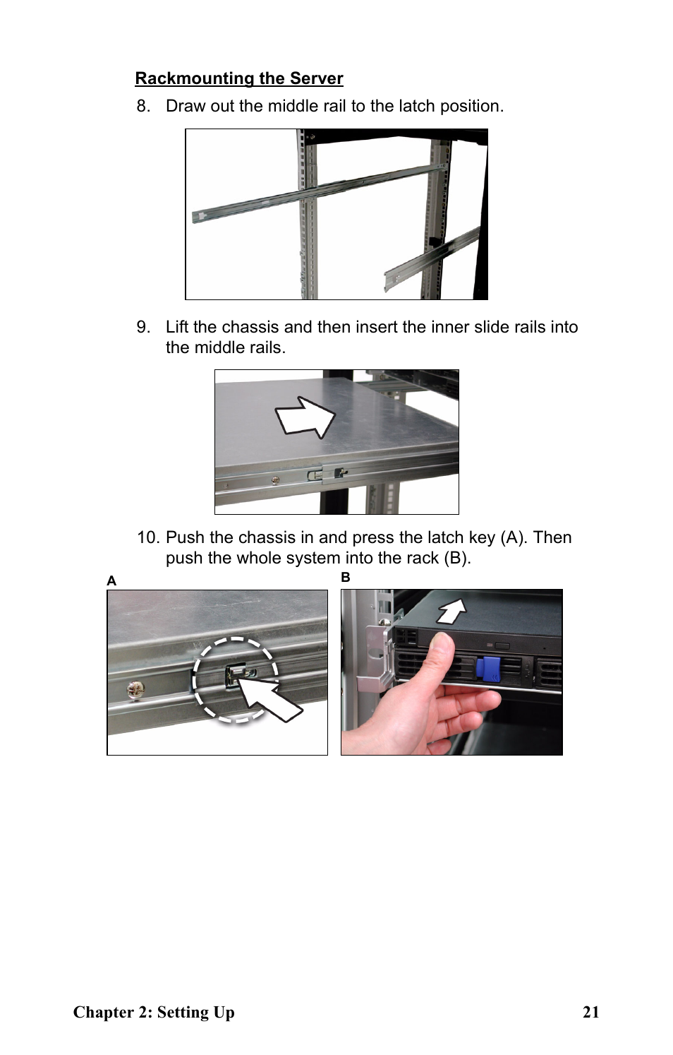 Draw out the middle rail to the latch position | Tyan Computer Transport GT20 B5161 User Manual | Page 29 / 77